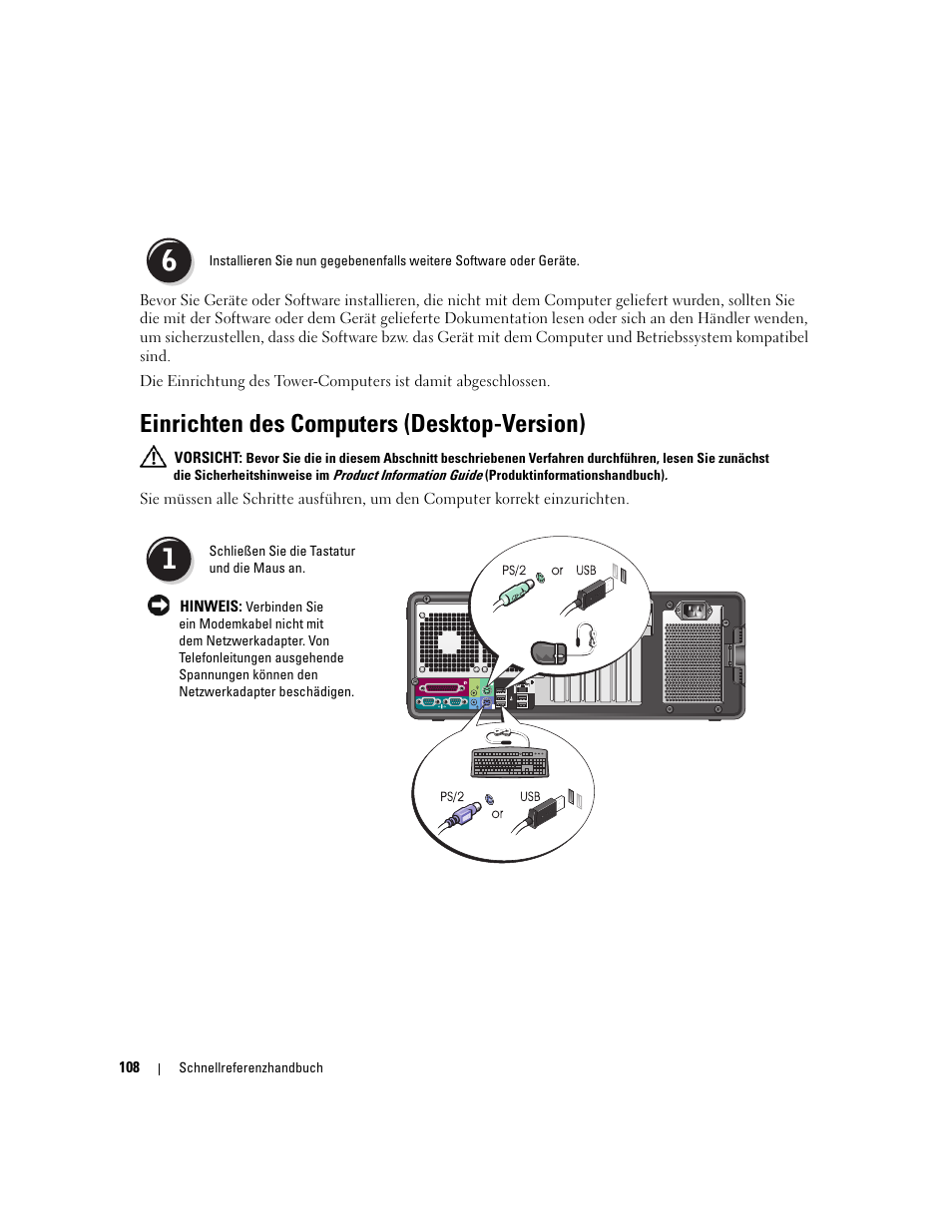 Einrichten des computers (desktop-version) | Dell Precision 490 User Manual | Page 108 / 240