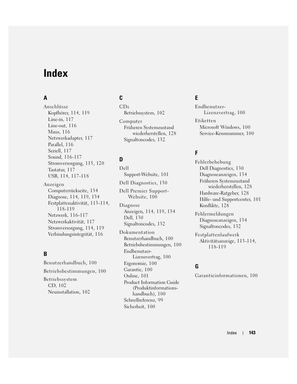 Index | Dell Precision 490 User Manual | Page 143 / 240