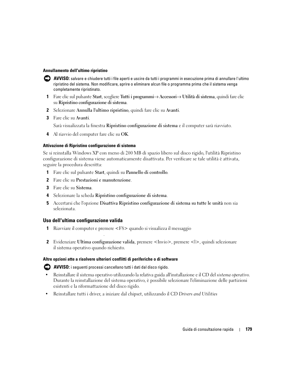 Uso dell'ultima configurazione valida | Dell Precision 490 User Manual | Page 179 / 240