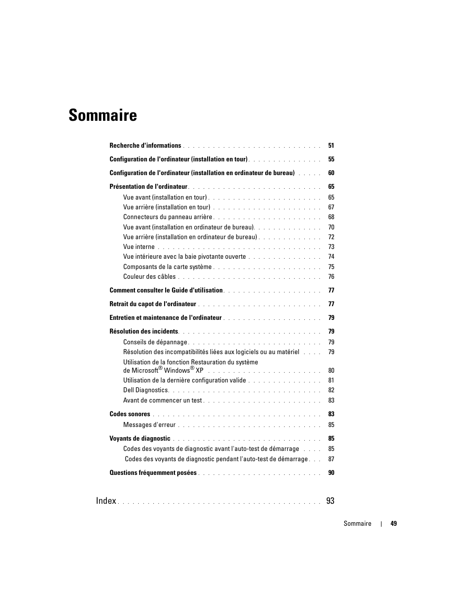 Sommaire, Index | Dell Precision 490 User Manual | Page 49 / 240
