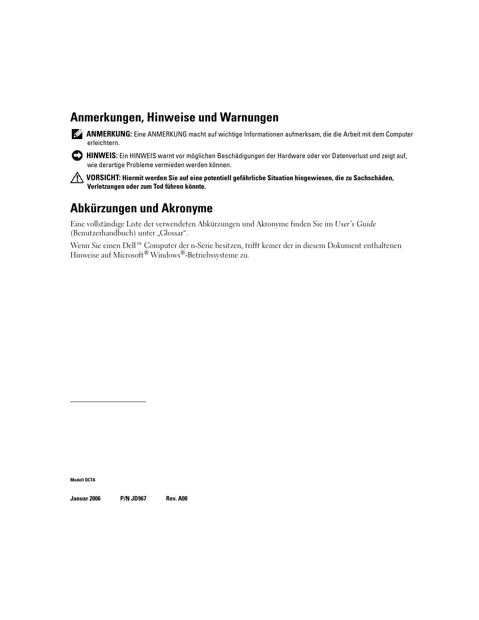 Anmerkungen, hinweise und warnungen, Abkürzungen und akronyme | Dell Precision 490 User Manual | Page 96 / 240