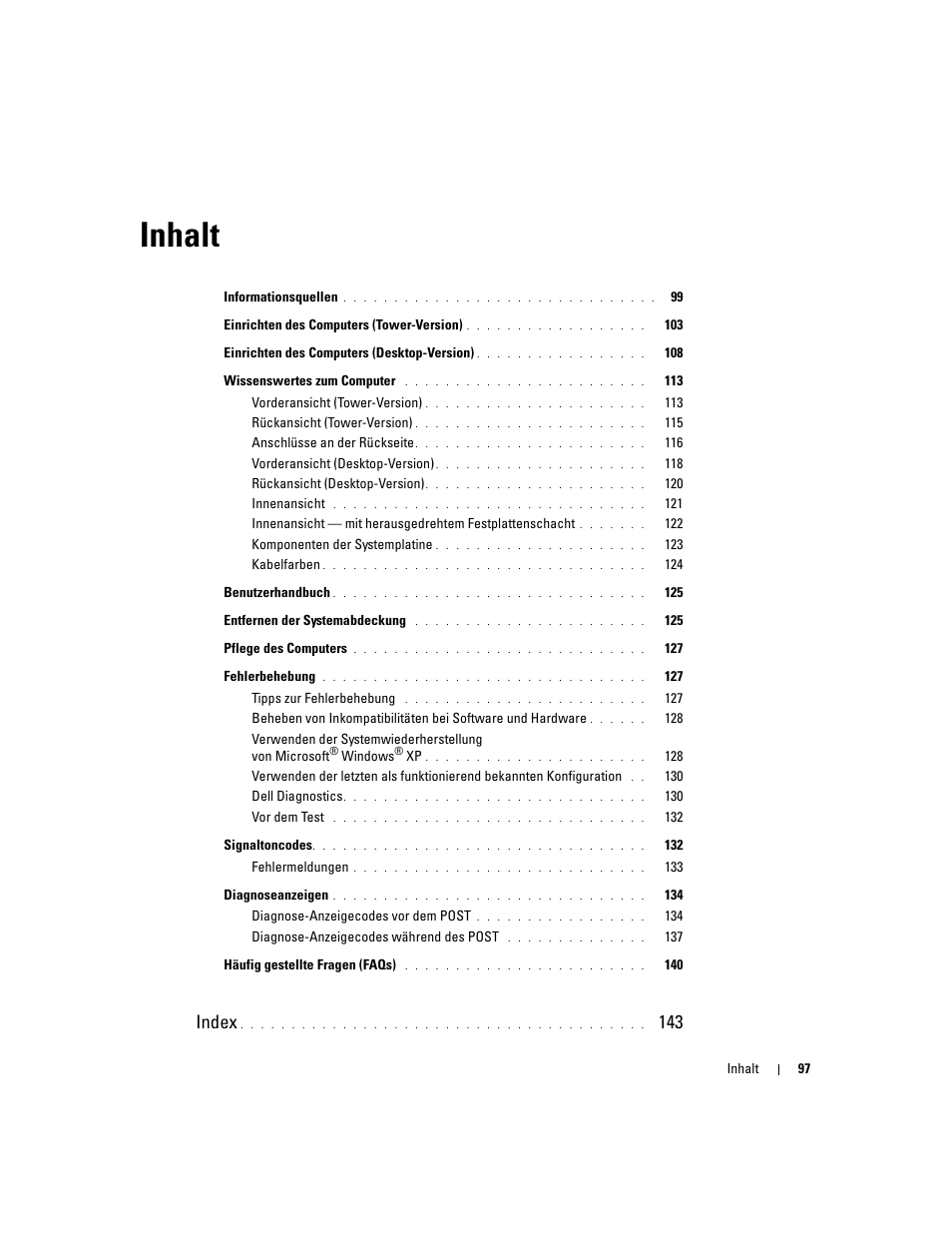 Inhalt, Index | Dell Precision 490 User Manual | Page 97 / 240