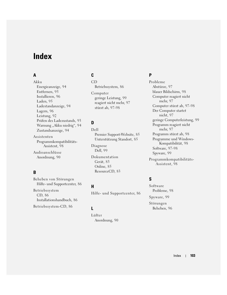 Index | Dell Latitude D810 User Manual | Page 103 / 156