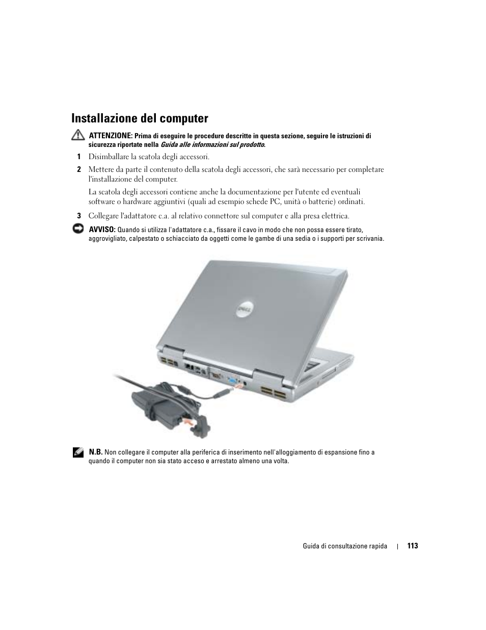 Installazione del computer | Dell Latitude D810 User Manual | Page 113 / 156