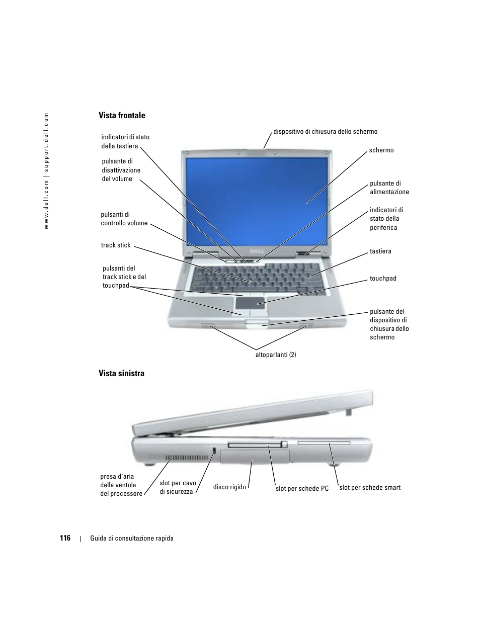 Vista frontale, Vista sinistra | Dell Latitude D810 User Manual | Page 116 / 156
