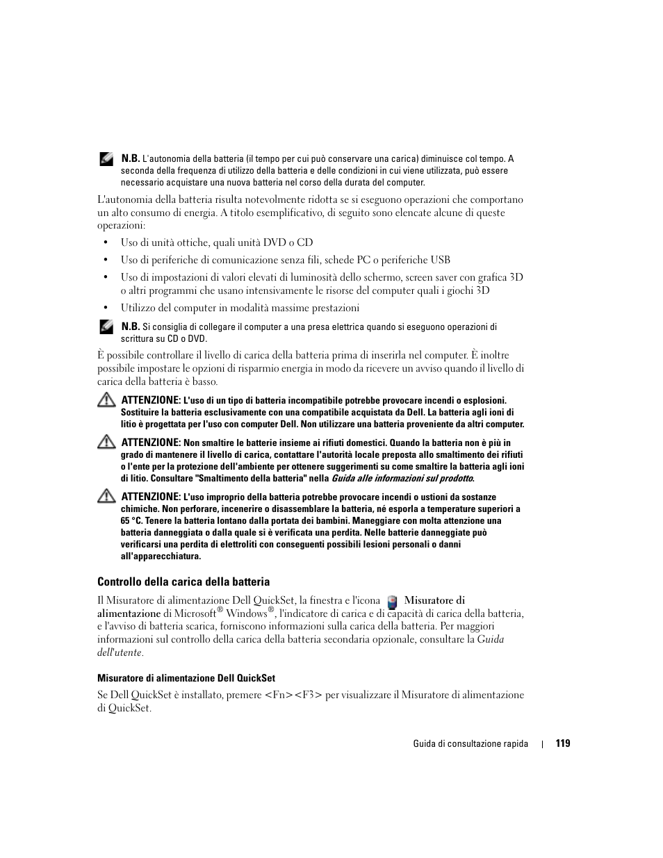 Controllo della carica della batteria | Dell Latitude D810 User Manual | Page 119 / 156