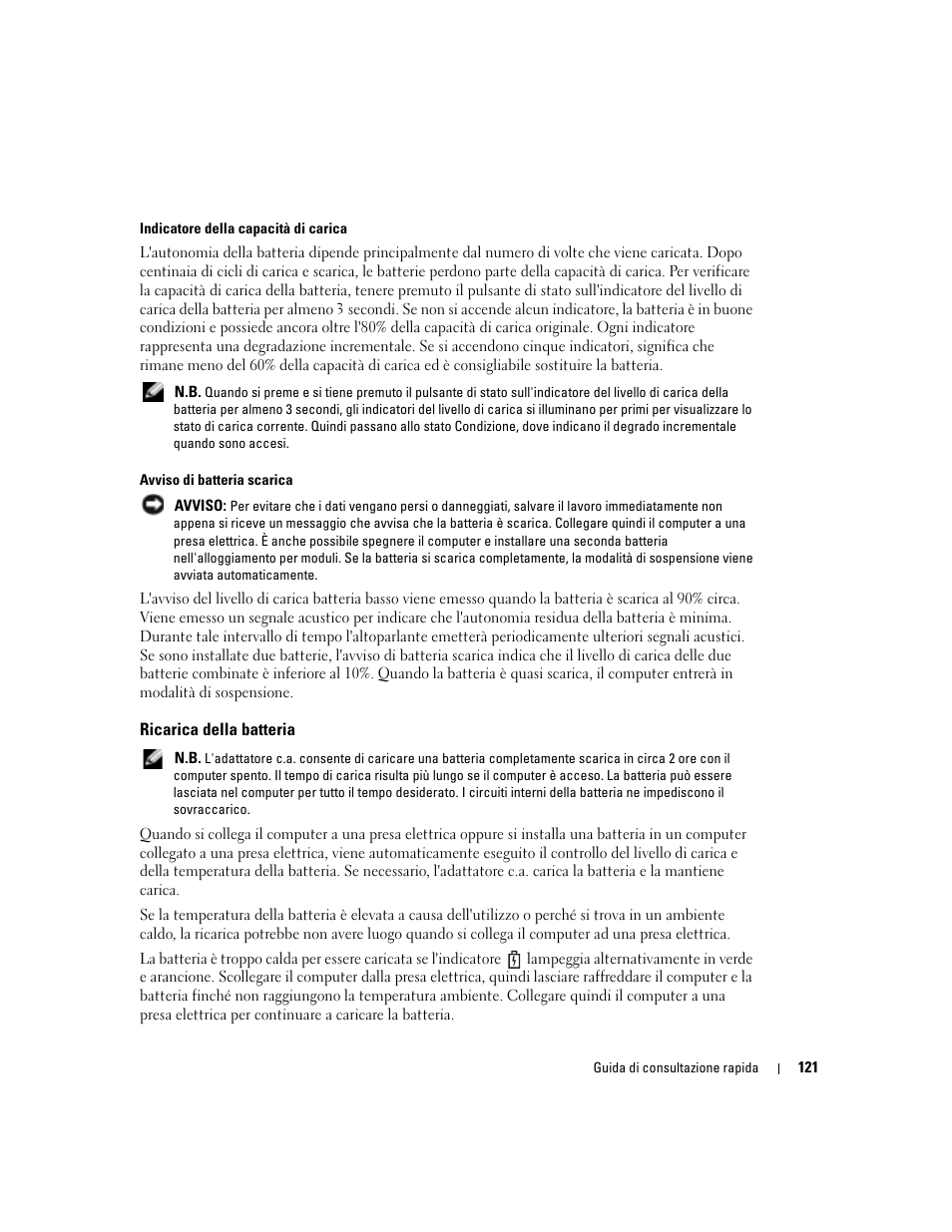 Ricarica della batteria | Dell Latitude D810 User Manual | Page 121 / 156