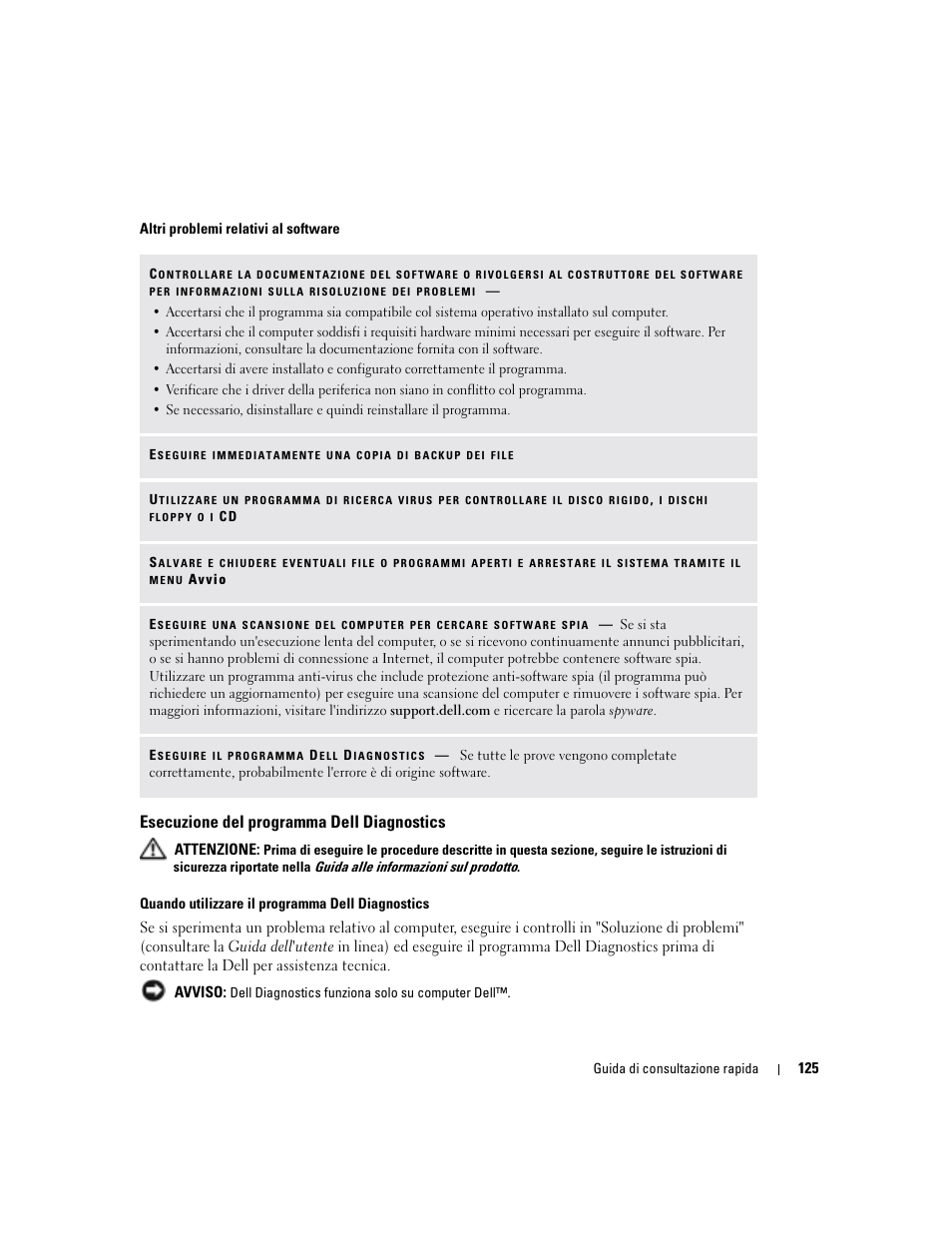 Esecuzione del programma dell diagnostics | Dell Latitude D810 User Manual | Page 125 / 156
