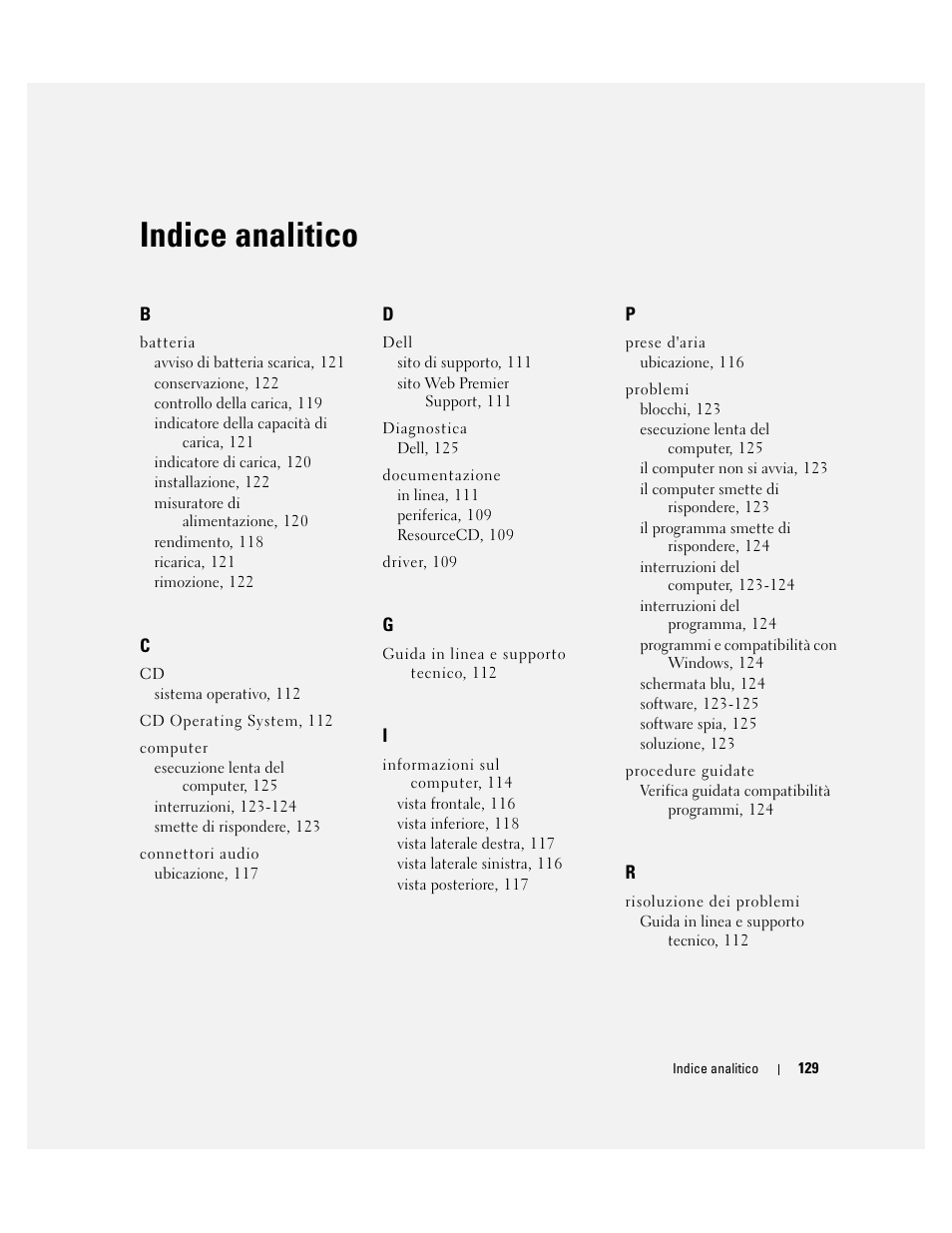 Indice analitico | Dell Latitude D810 User Manual | Page 129 / 156