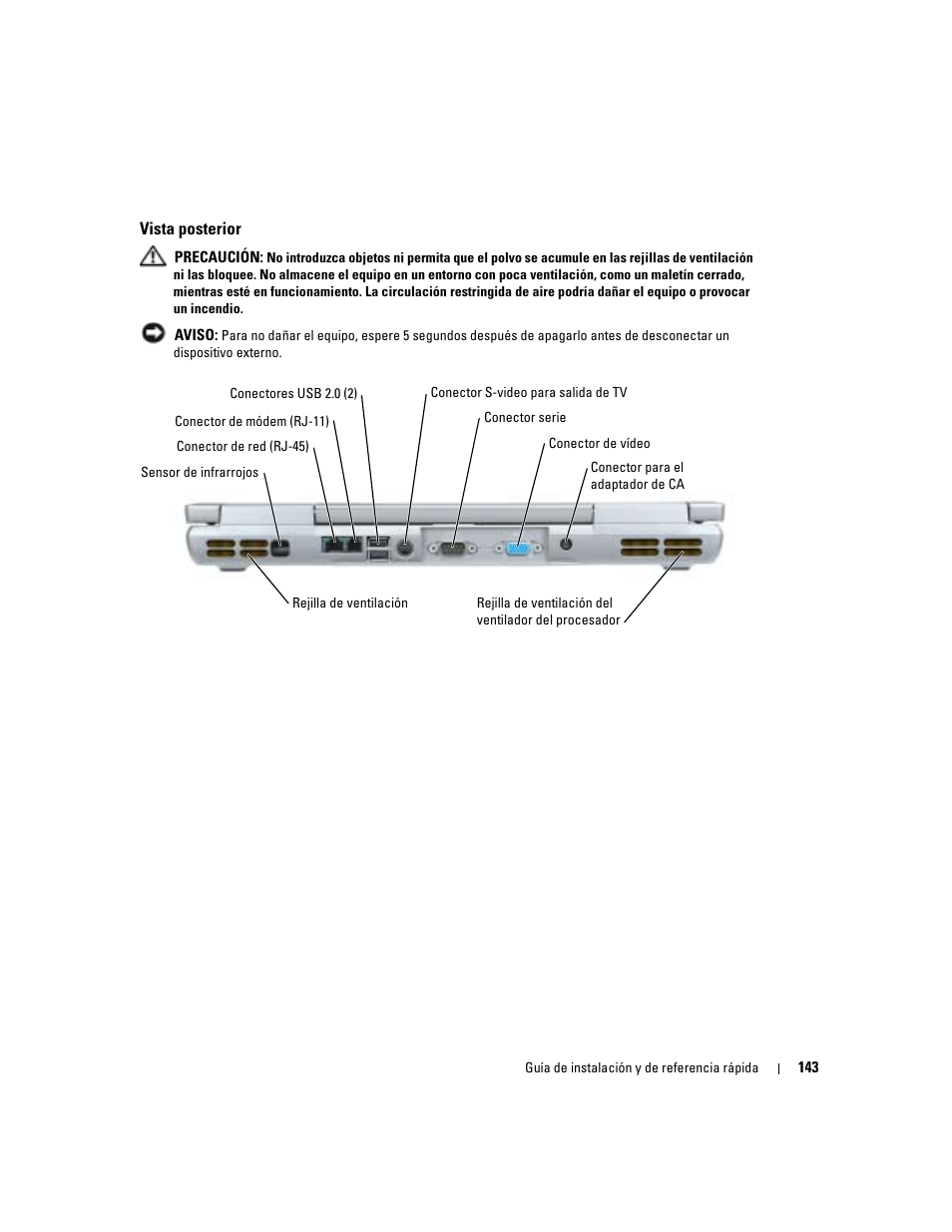 Vista posterior | Dell Latitude D810 User Manual | Page 143 / 156