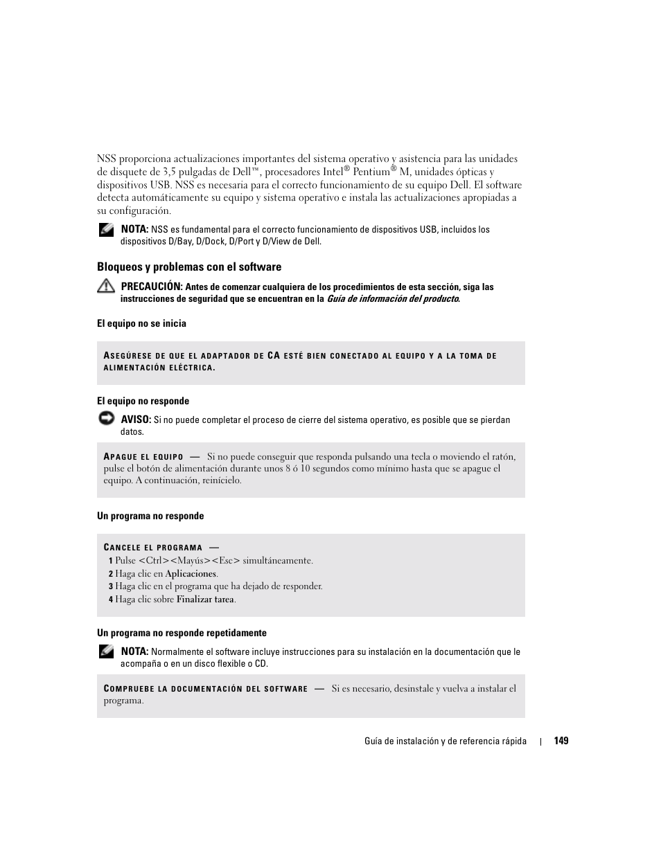 Bloqueos y problemas con el software | Dell Latitude D810 User Manual | Page 149 / 156