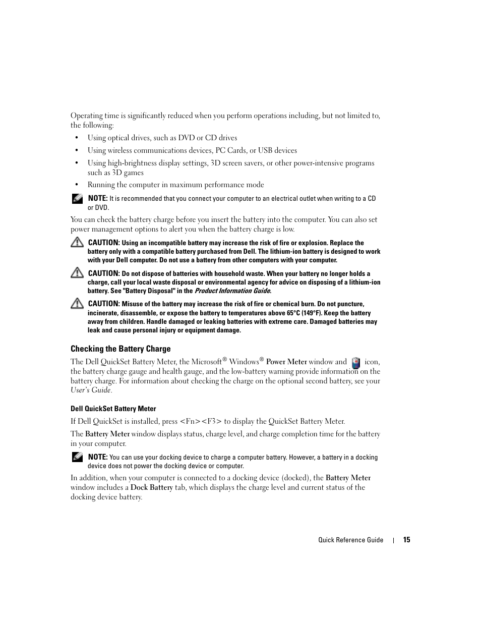 Checking the battery charge | Dell Latitude D810 User Manual | Page 15 / 156