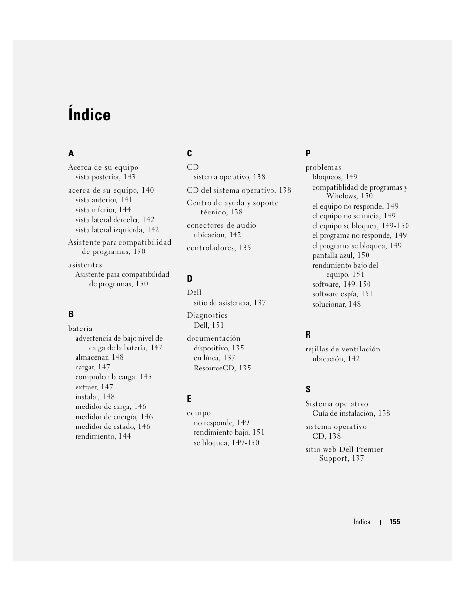 Índice | Dell Latitude D810 User Manual | Page 155 / 156