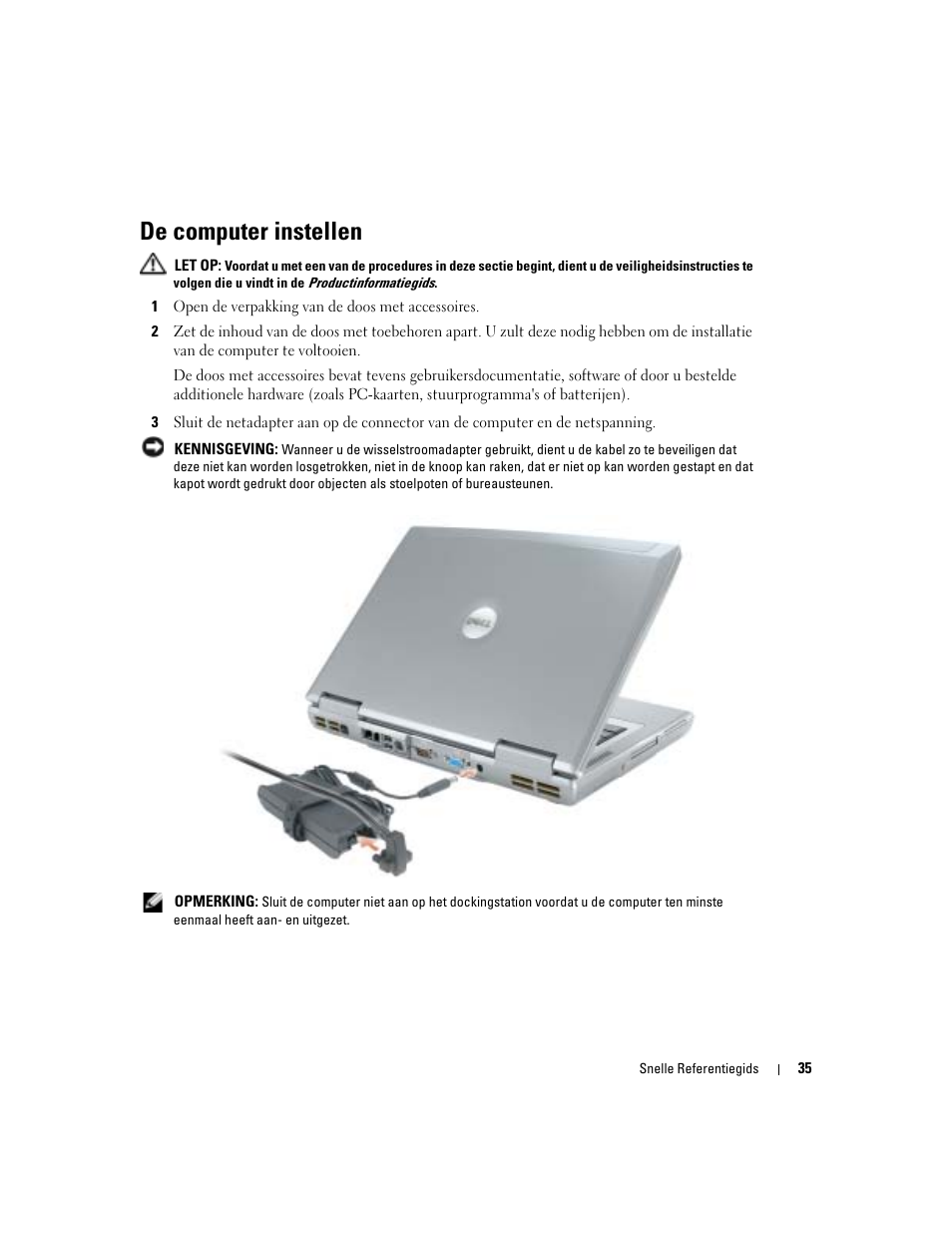 De computer instellen | Dell Latitude D810 User Manual | Page 35 / 156