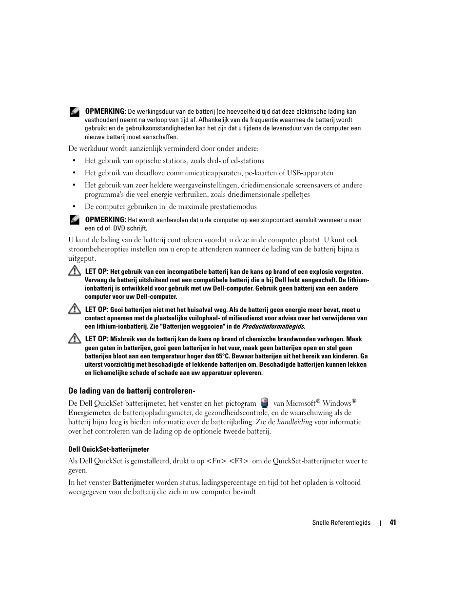 De lading van de batterij controleren | Dell Latitude D810 User Manual | Page 41 / 156