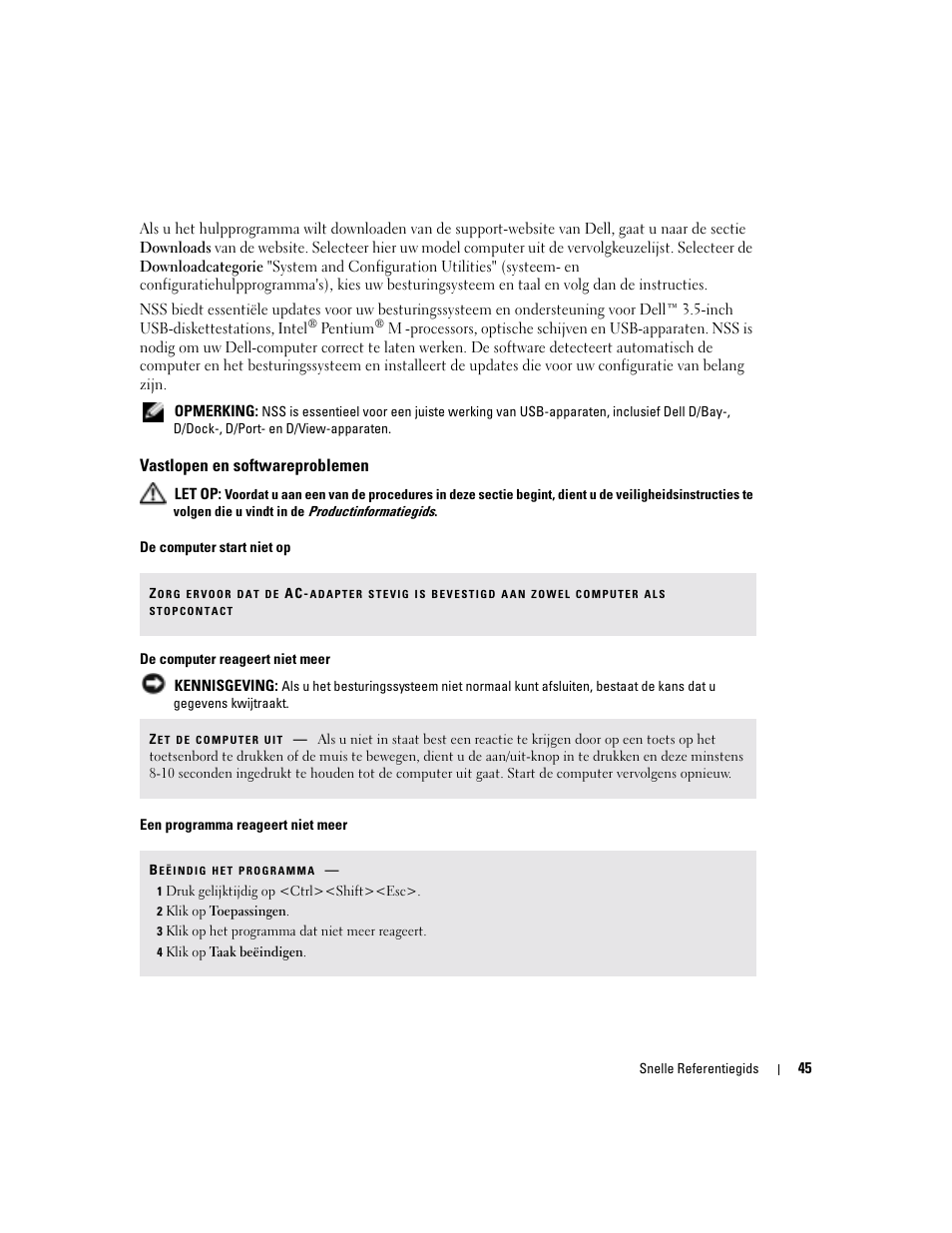 Vastlopen en softwareproblemen | Dell Latitude D810 User Manual | Page 45 / 156