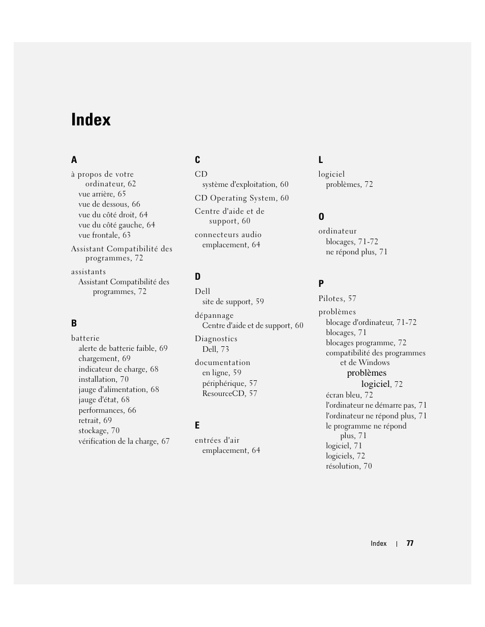 Index | Dell Latitude D810 User Manual | Page 77 / 156