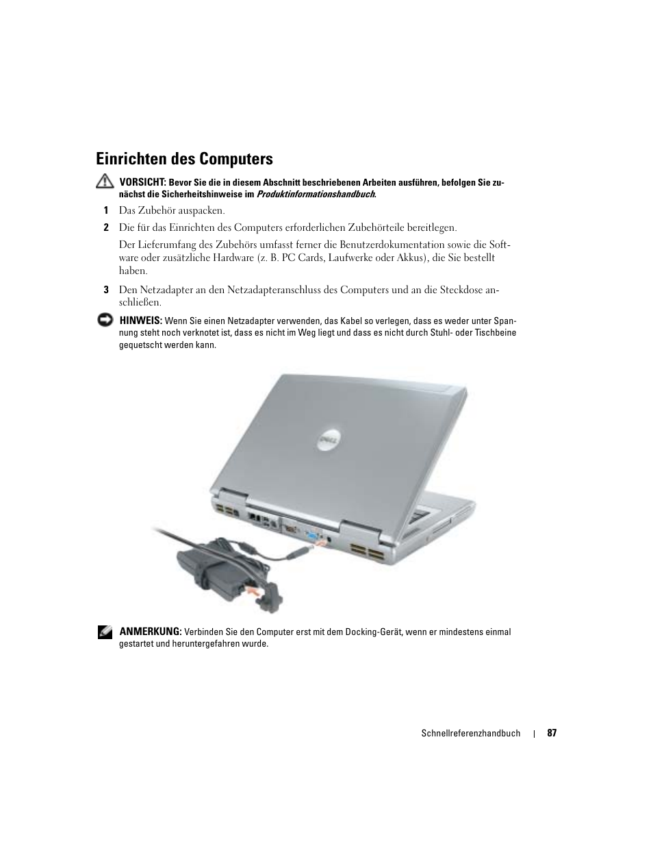 Einrichten des computers | Dell Latitude D810 User Manual | Page 87 / 156