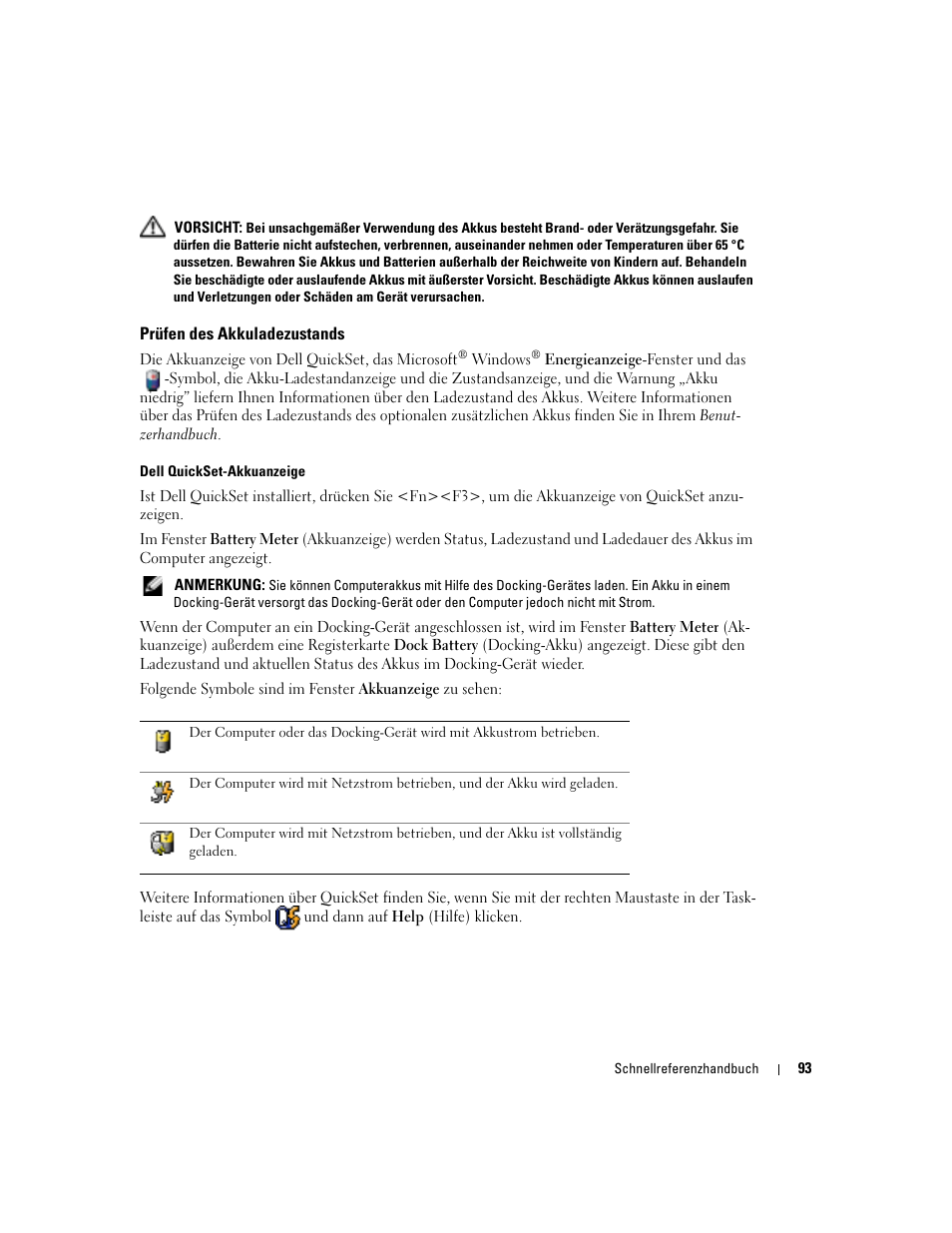 Prüfen des akkuladezustands | Dell Latitude D810 User Manual | Page 93 / 156