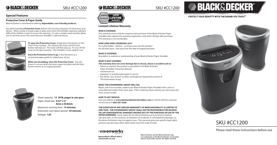 Black & Decker CC1200 User Manual | 2 pages