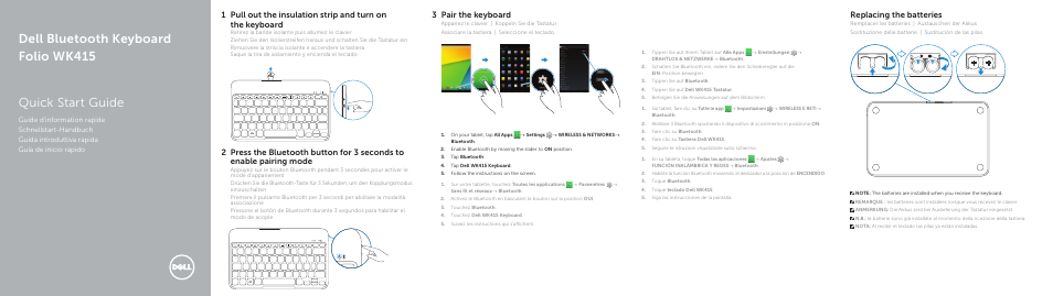 Dell Bluetooth Keyboard Folio WK415 User Manual | 2 pages