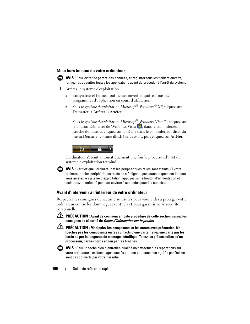 Mise hors tension de votre ordinateur | Dell OptiPlex 755 User Manual | Page 100 / 528