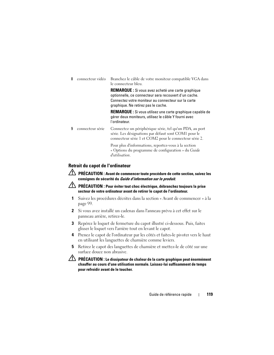 Retrait du capot de l'ordinateur | Dell OptiPlex 755 User Manual | Page 119 / 528