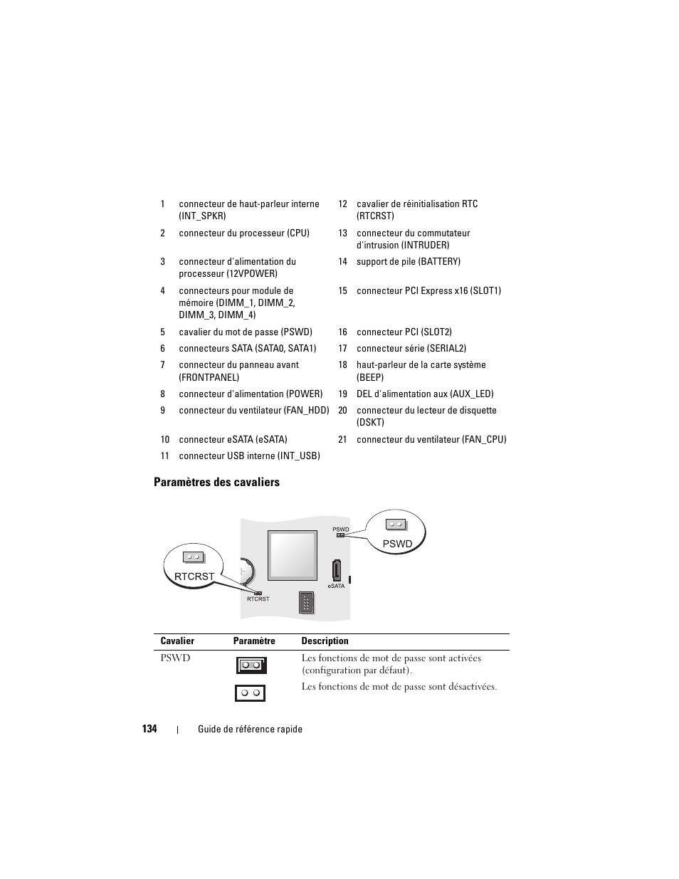 Paramètres des cavaliers | Dell OptiPlex 755 User Manual | Page 134 / 528