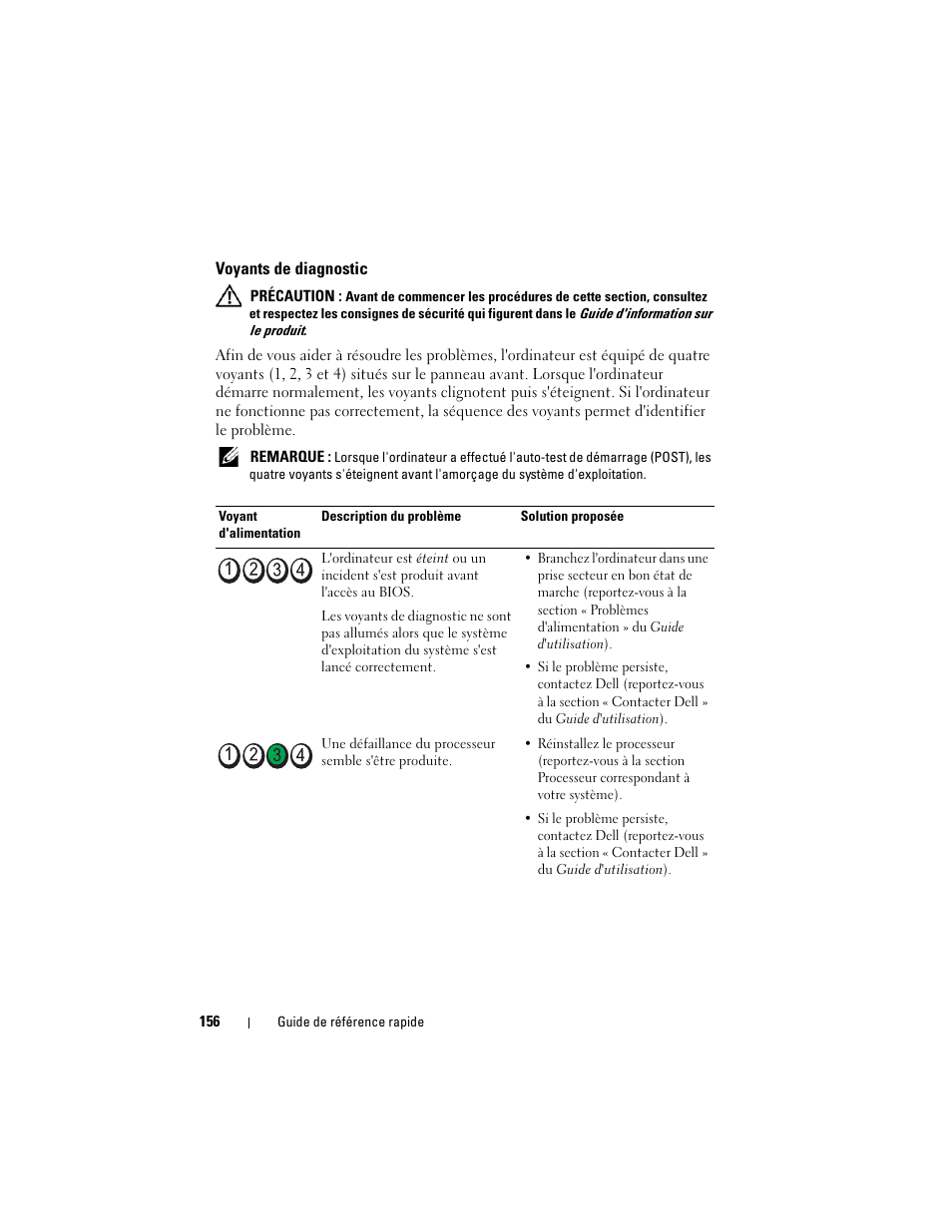 Voyants de diagnostic | Dell OptiPlex 755 User Manual | Page 156 / 528