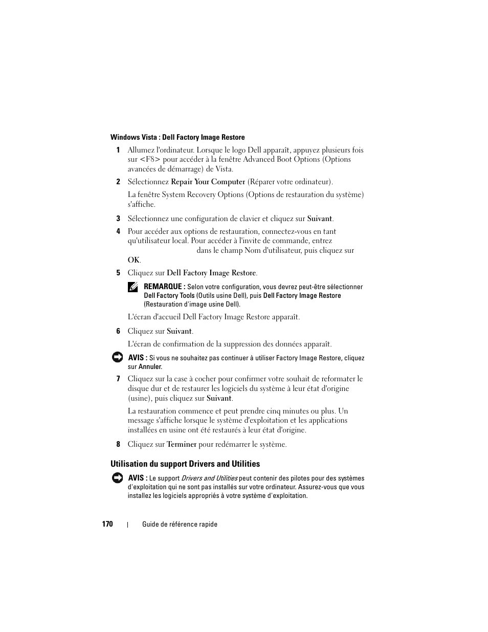 Utilisation du support drivers and utilities | Dell OptiPlex 755 User Manual | Page 170 / 528