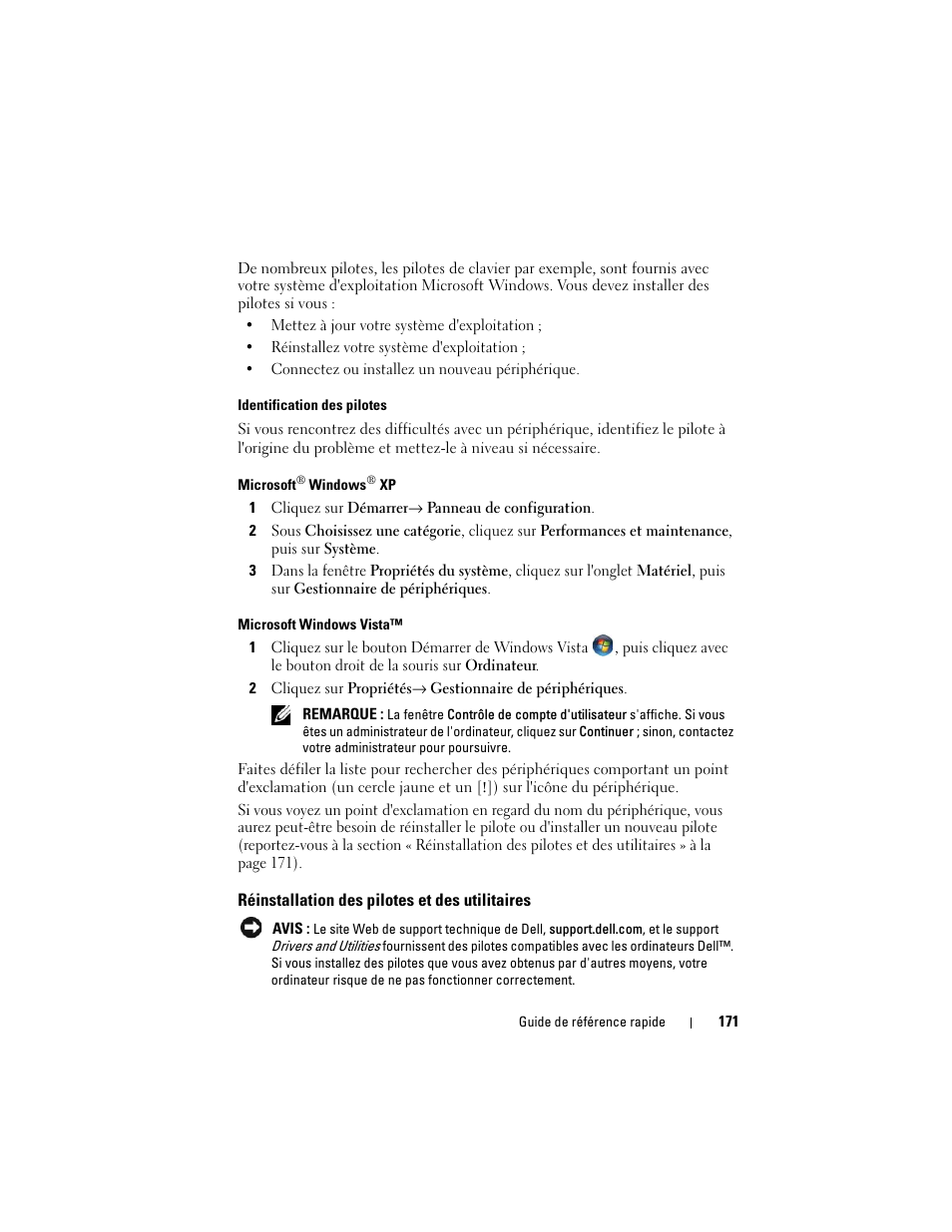 Réinstallation des pilotes et des utilitaires | Dell OptiPlex 755 User Manual | Page 171 / 528