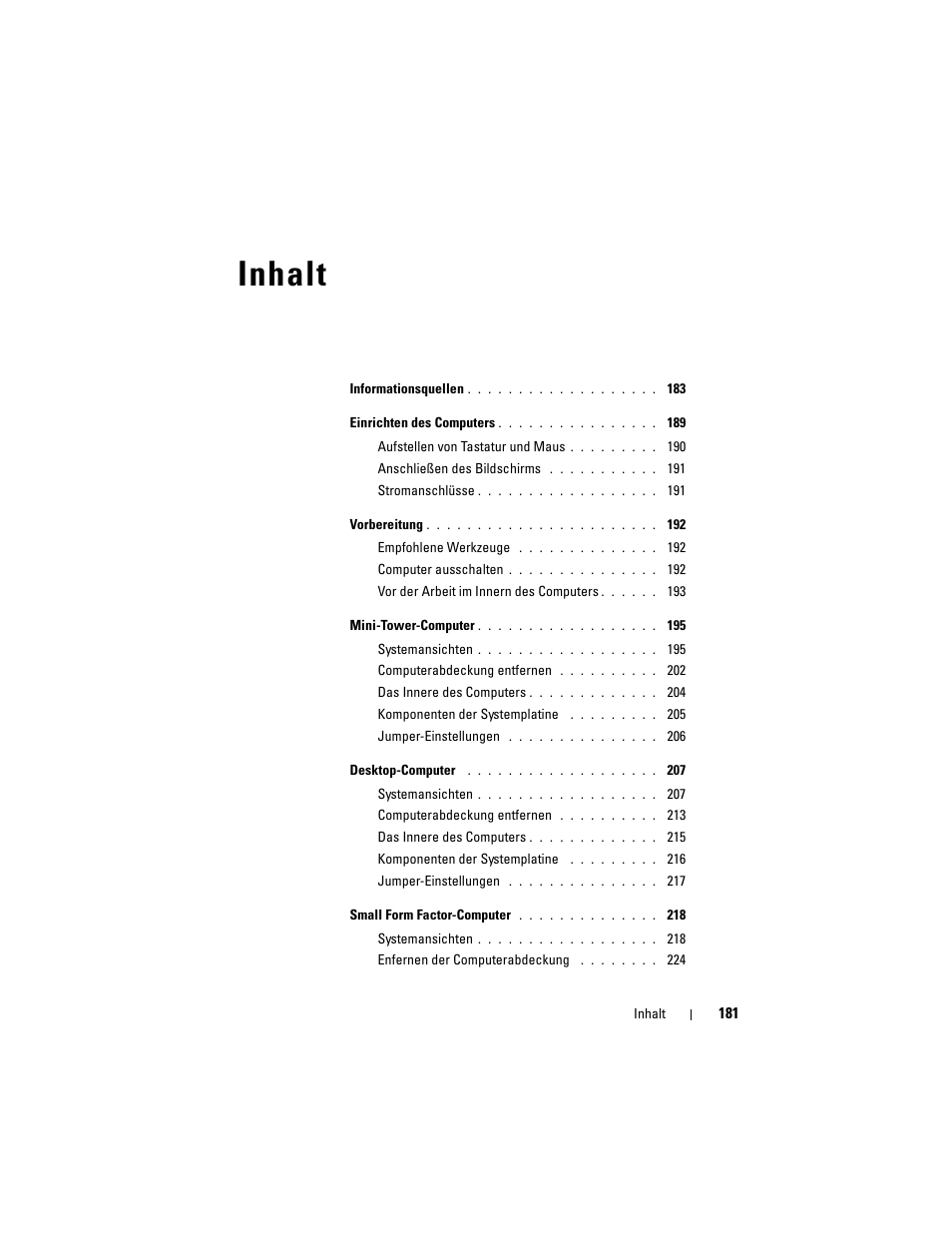 Inhalt | Dell OptiPlex 755 User Manual | Page 181 / 528