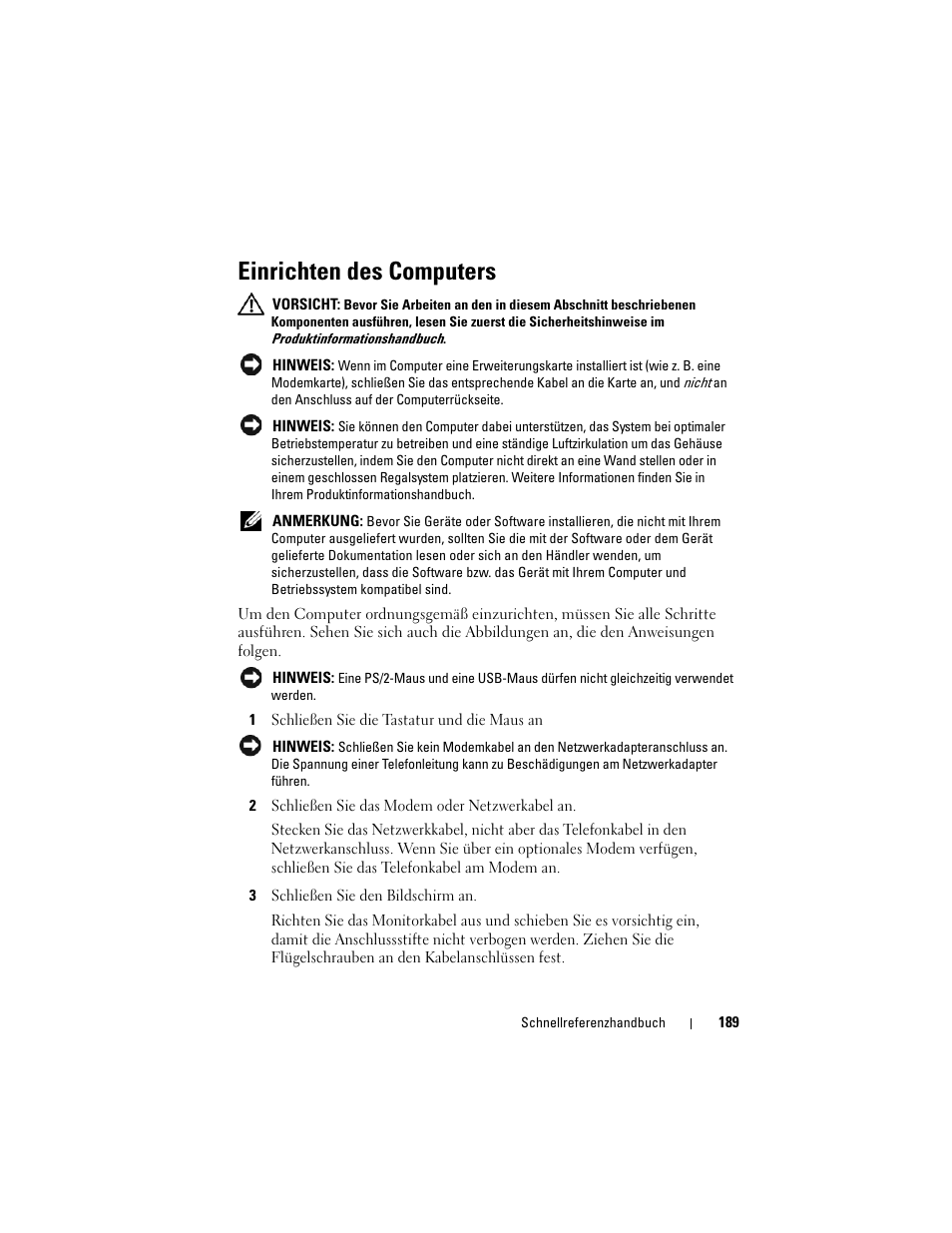 Einrichten des computers | Dell OptiPlex 755 User Manual | Page 189 / 528