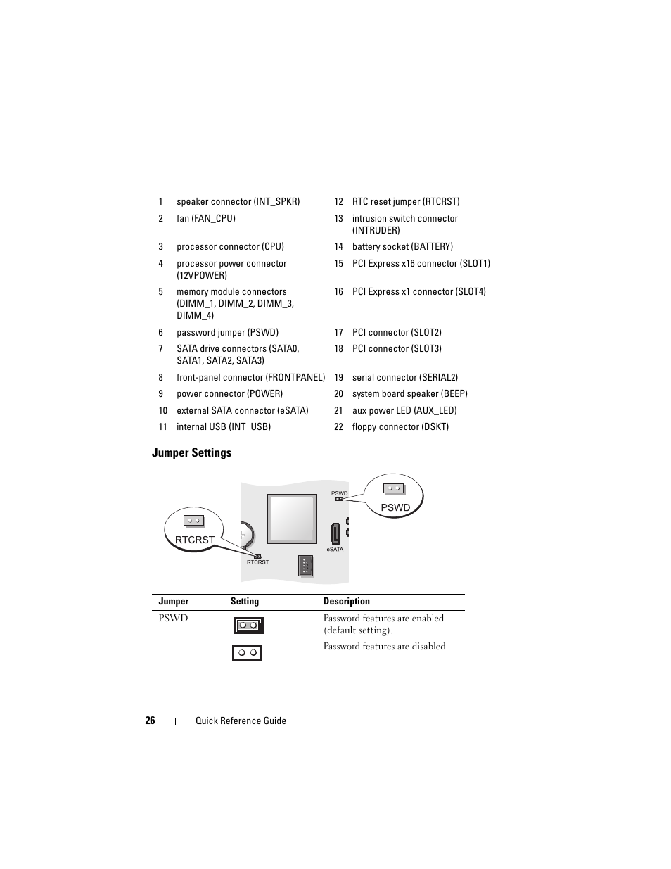 Jumper settings | Dell OptiPlex 755 User Manual | Page 26 / 528