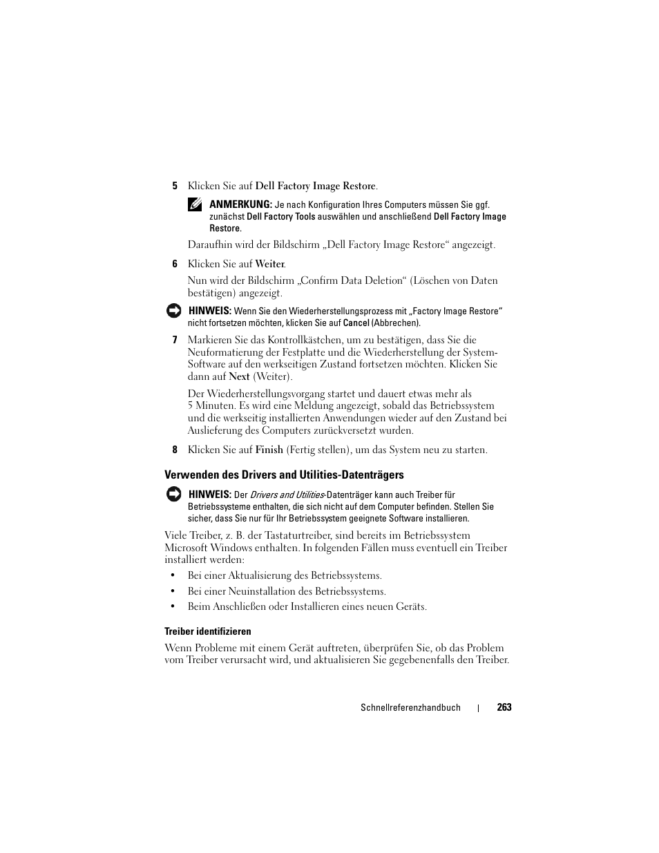 Verwenden des drivers and utilities-datenträgers, Verwenden des drivers and utilities- datenträgers | Dell OptiPlex 755 User Manual | Page 263 / 528