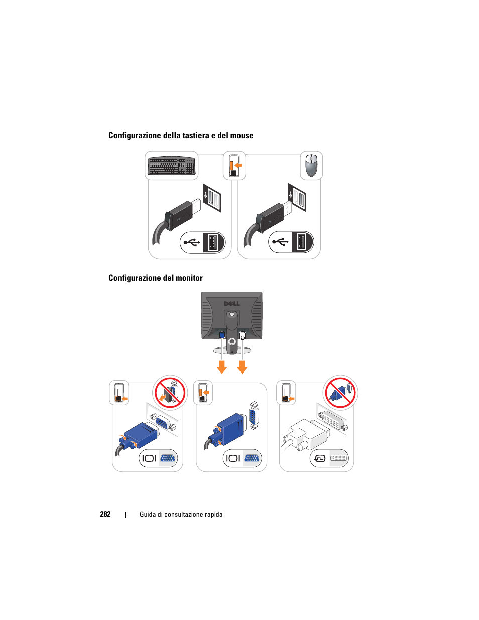 Configurazione della tastiera e del mouse, Configurazione del monitor | Dell OptiPlex 755 User Manual | Page 282 / 528