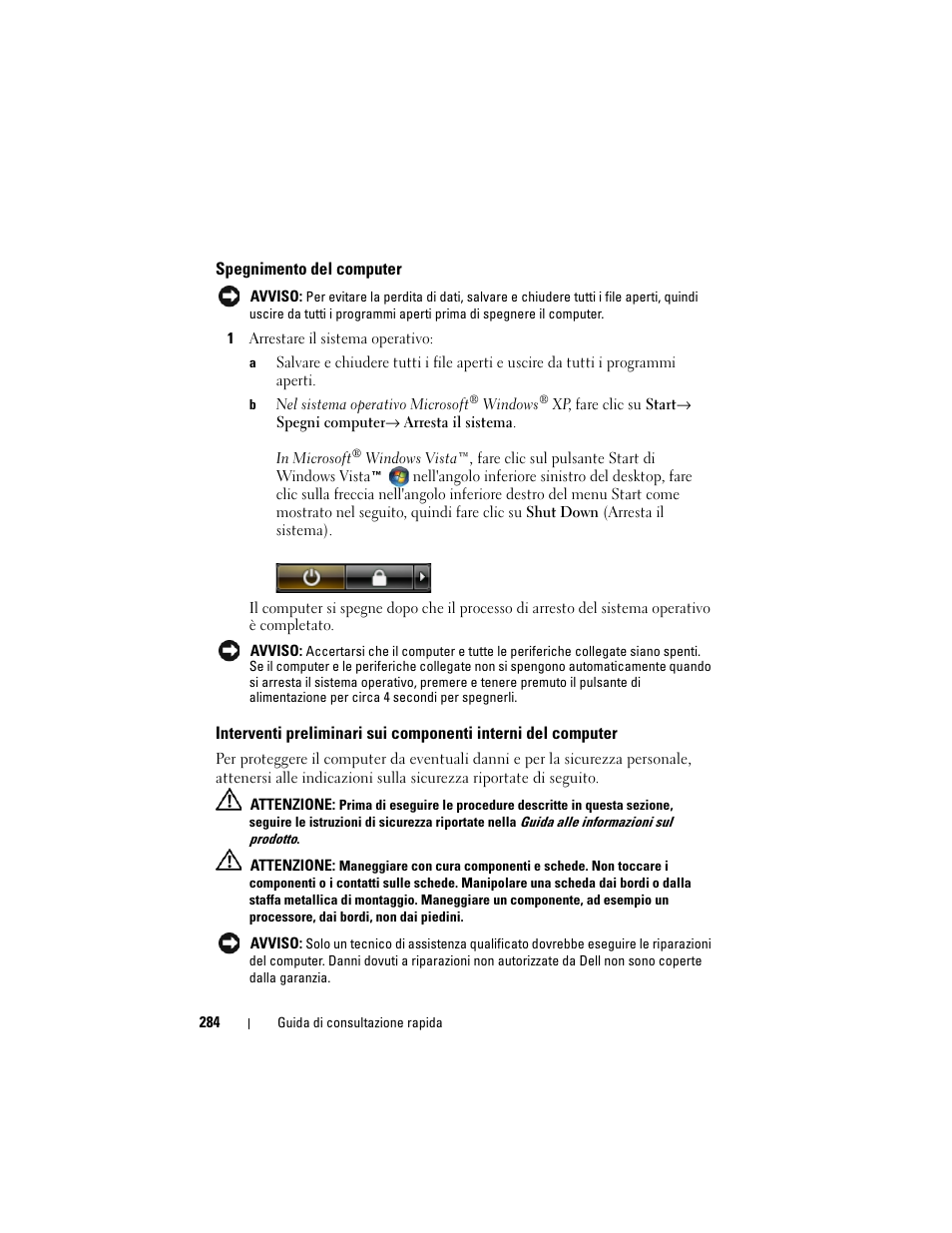 Spegnimento del computer | Dell OptiPlex 755 User Manual | Page 284 / 528