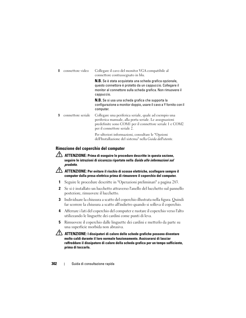 Rimozione del coperchio del computer | Dell OptiPlex 755 User Manual | Page 302 / 528