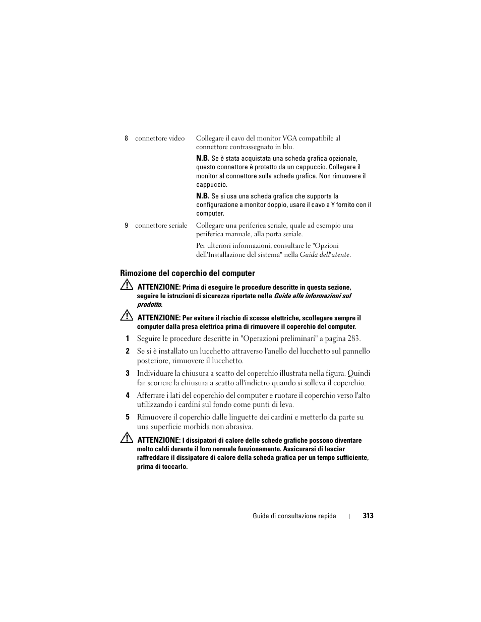 Rimozione del coperchio del computer | Dell OptiPlex 755 User Manual | Page 313 / 528