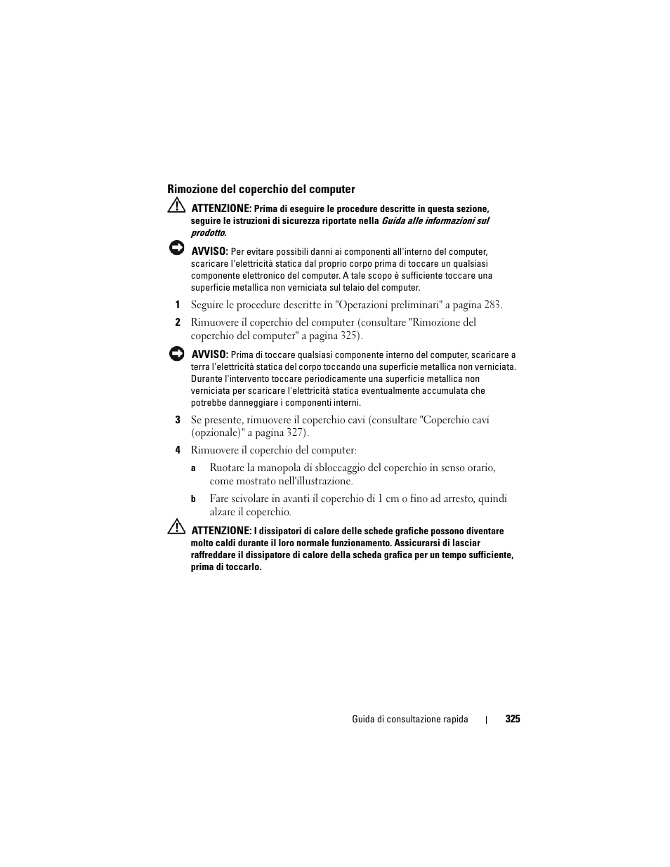 Rimozione del coperchio del computer | Dell OptiPlex 755 User Manual | Page 325 / 528