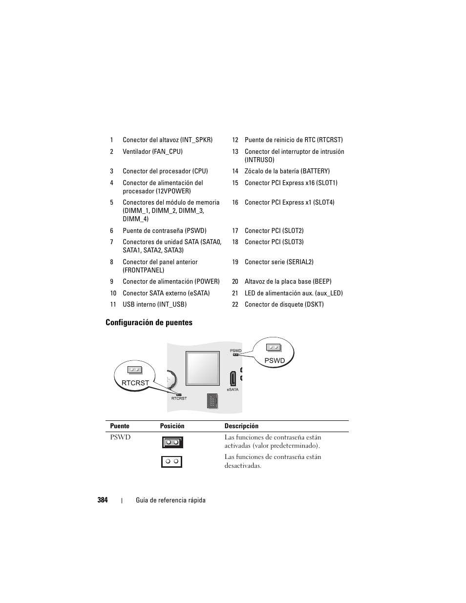 Configuración de puentes | Dell OptiPlex 755 User Manual | Page 384 / 528