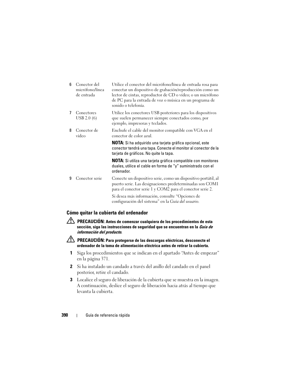 Cómo quitar la cubierta del ordenador | Dell OptiPlex 755 User Manual | Page 390 / 528