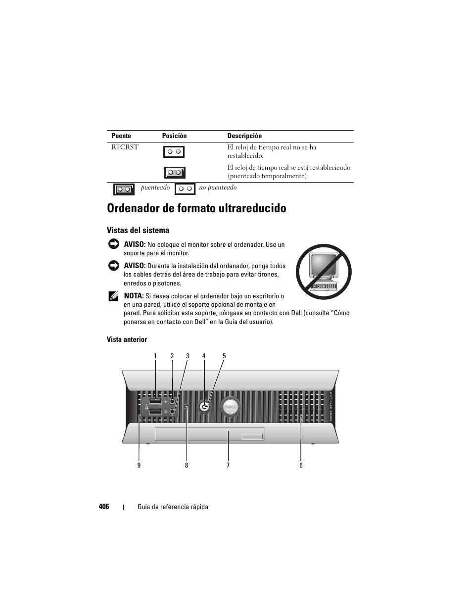 Ordenador de formato ultrareducido, Vistas del sistema | Dell OptiPlex 755 User Manual | Page 406 / 528