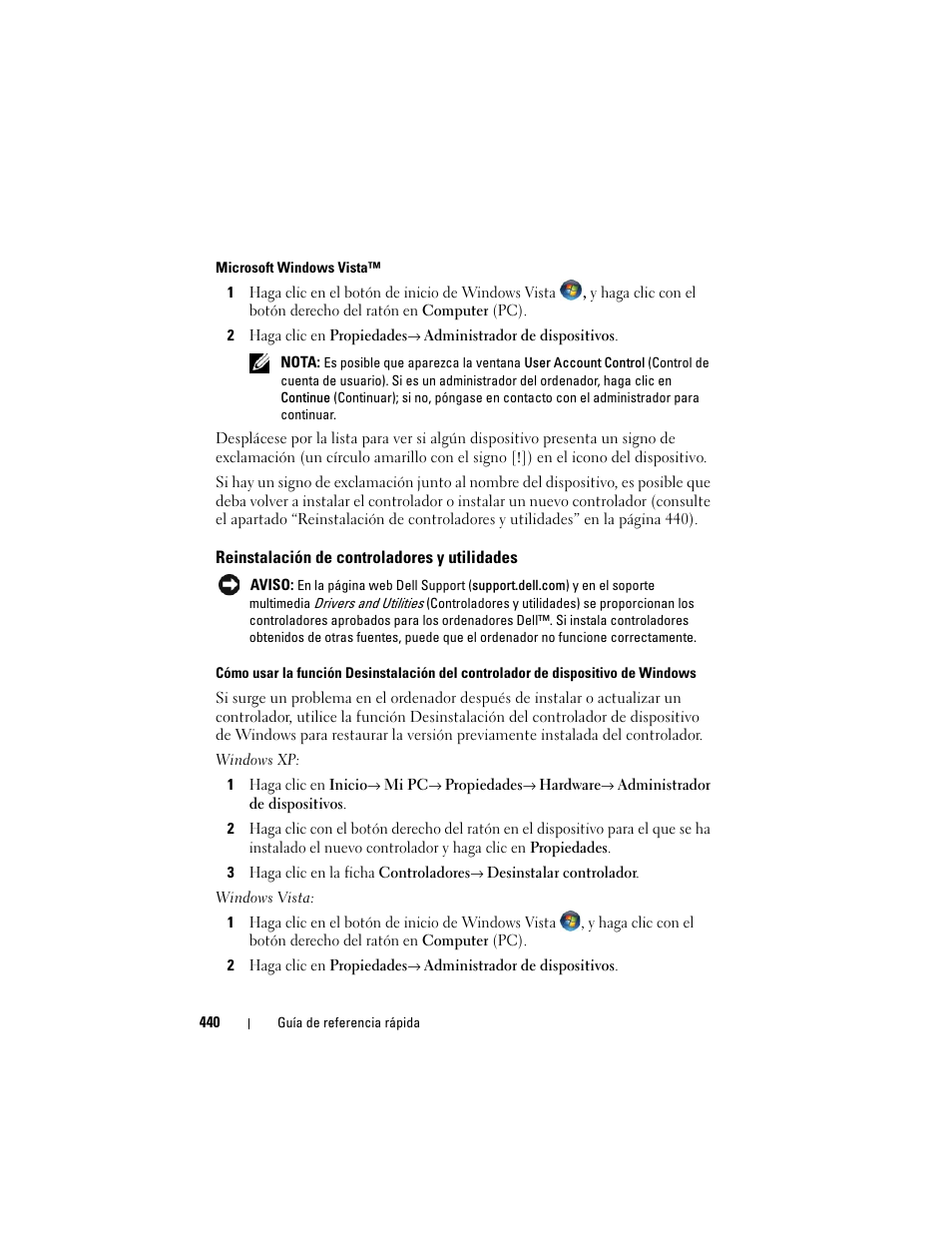 Reinstalación de controladores y utilidades | Dell OptiPlex 755 User Manual | Page 440 / 528