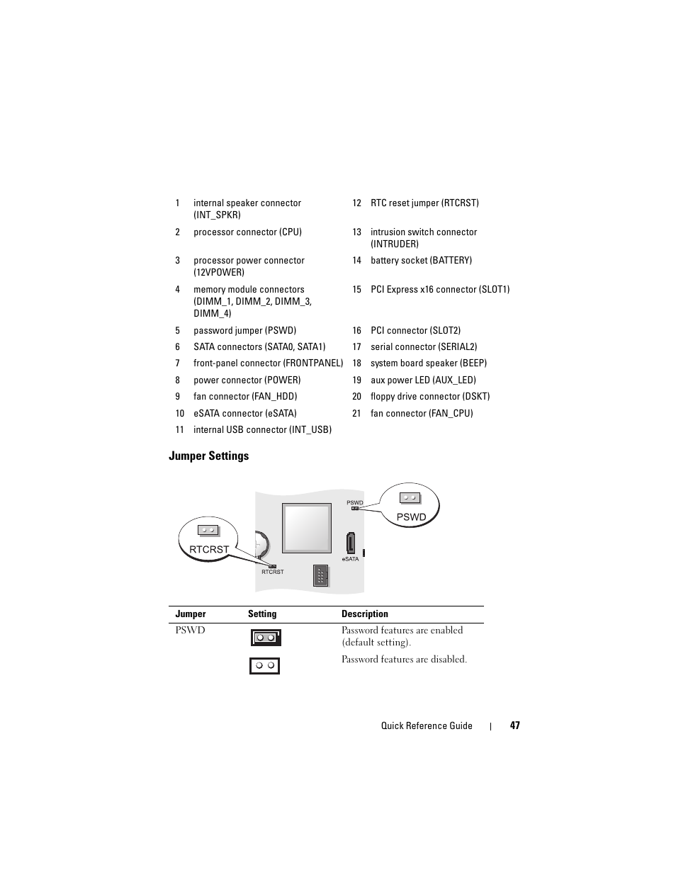 Jumper settings | Dell OptiPlex 755 User Manual | Page 47 / 528