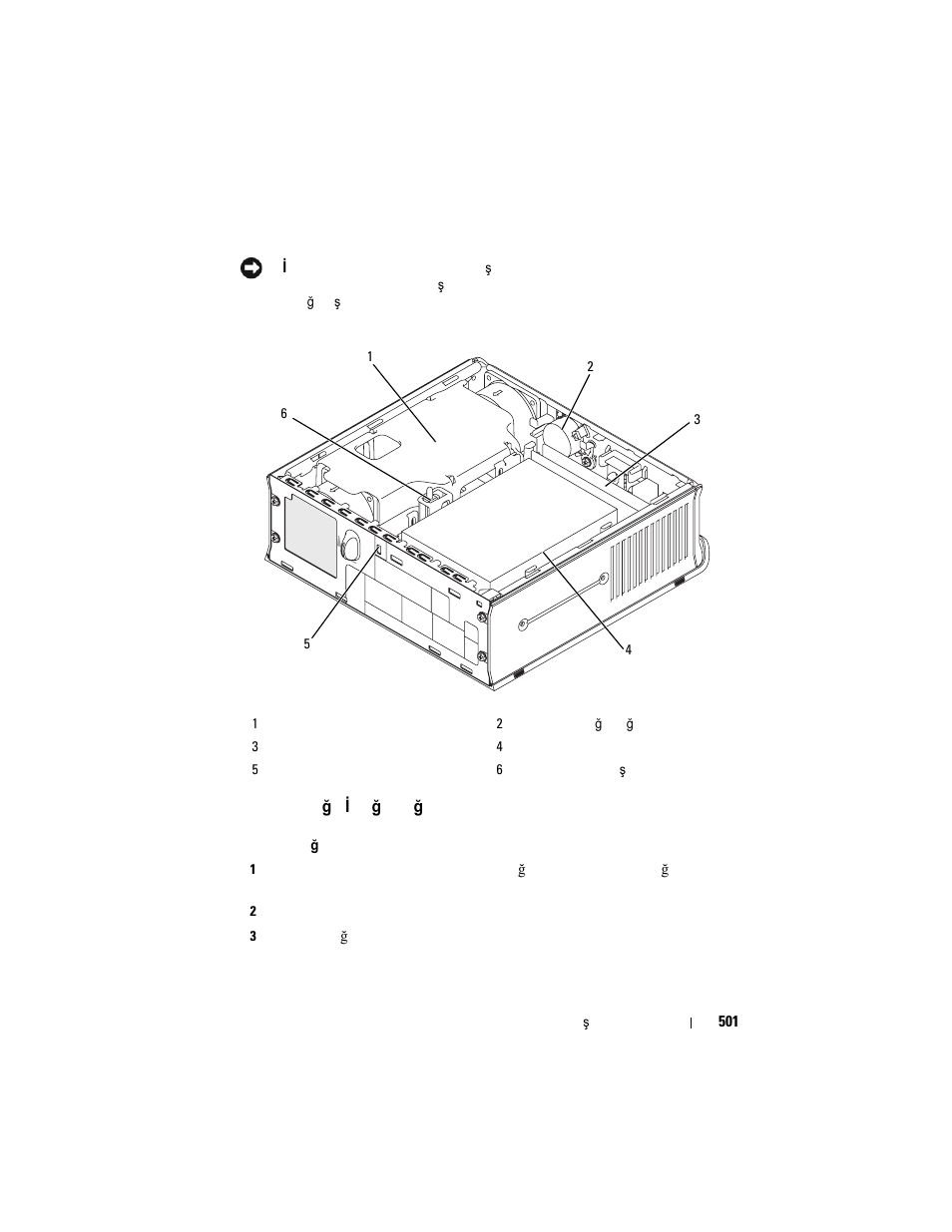 Kablo kapağı (isteğe bağlı), Kablo kapa, E ba | Inı çıkarın (bkz. "kablo kapağı (isteğe bağlı), Sayfa: 501) | Dell OptiPlex 755 User Manual | Page 501 / 528