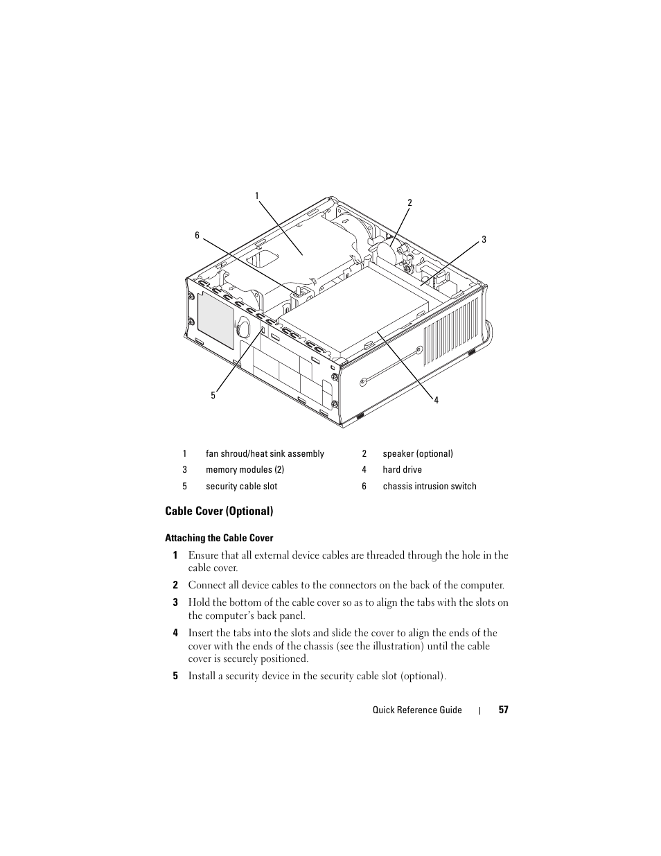 Cable cover (optional), See "cable cover (optional)" on | Dell OptiPlex 755 User Manual | Page 57 / 528