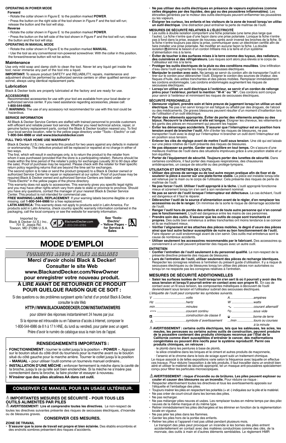 Mode d’emploi | Black & Decker 90555829 User Manual | Page 2 / 4
