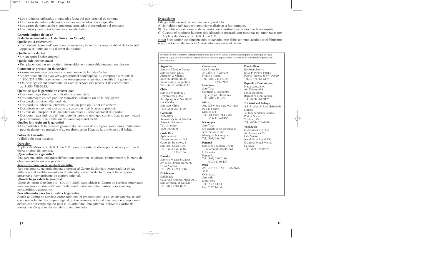 Black & Decker JW250 User Manual | Page 10 / 11