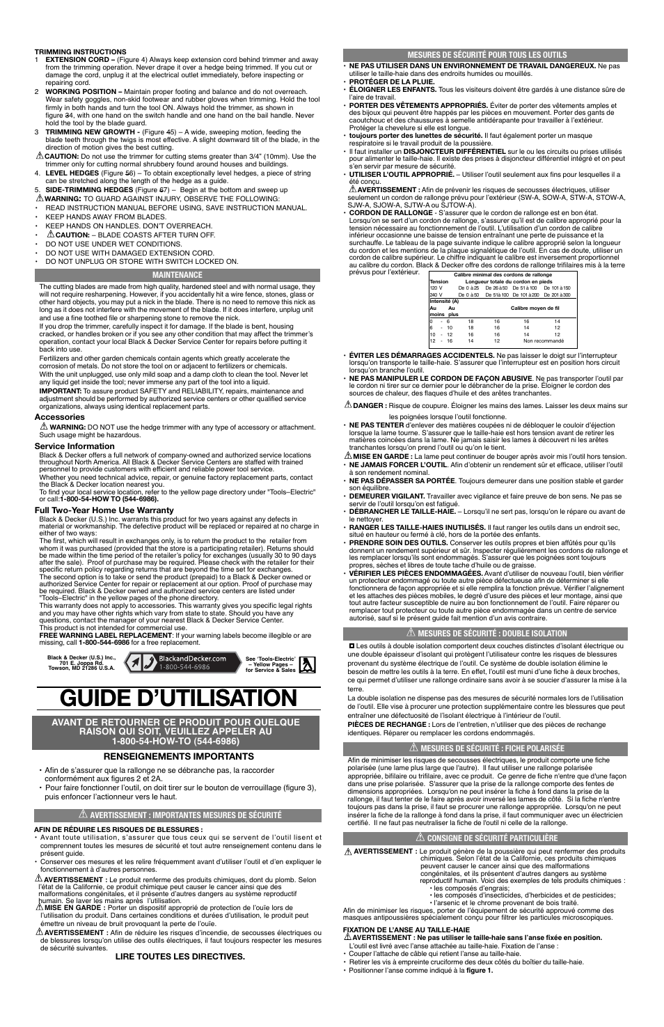 Guide d’utilisation | Black & Decker HEDGE DOG HH2450 User Manual | Page 2 / 4